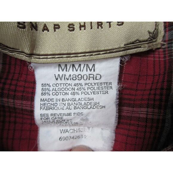 Wrangler Shirt Mens Medium Red Button Up Pearl Snap‎ Sawtooth Cowboy Western - Picture 9 of 9